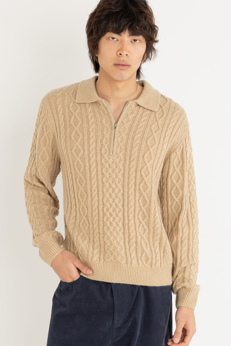 Mohair Quarter Zip Fisherman Knit Incense