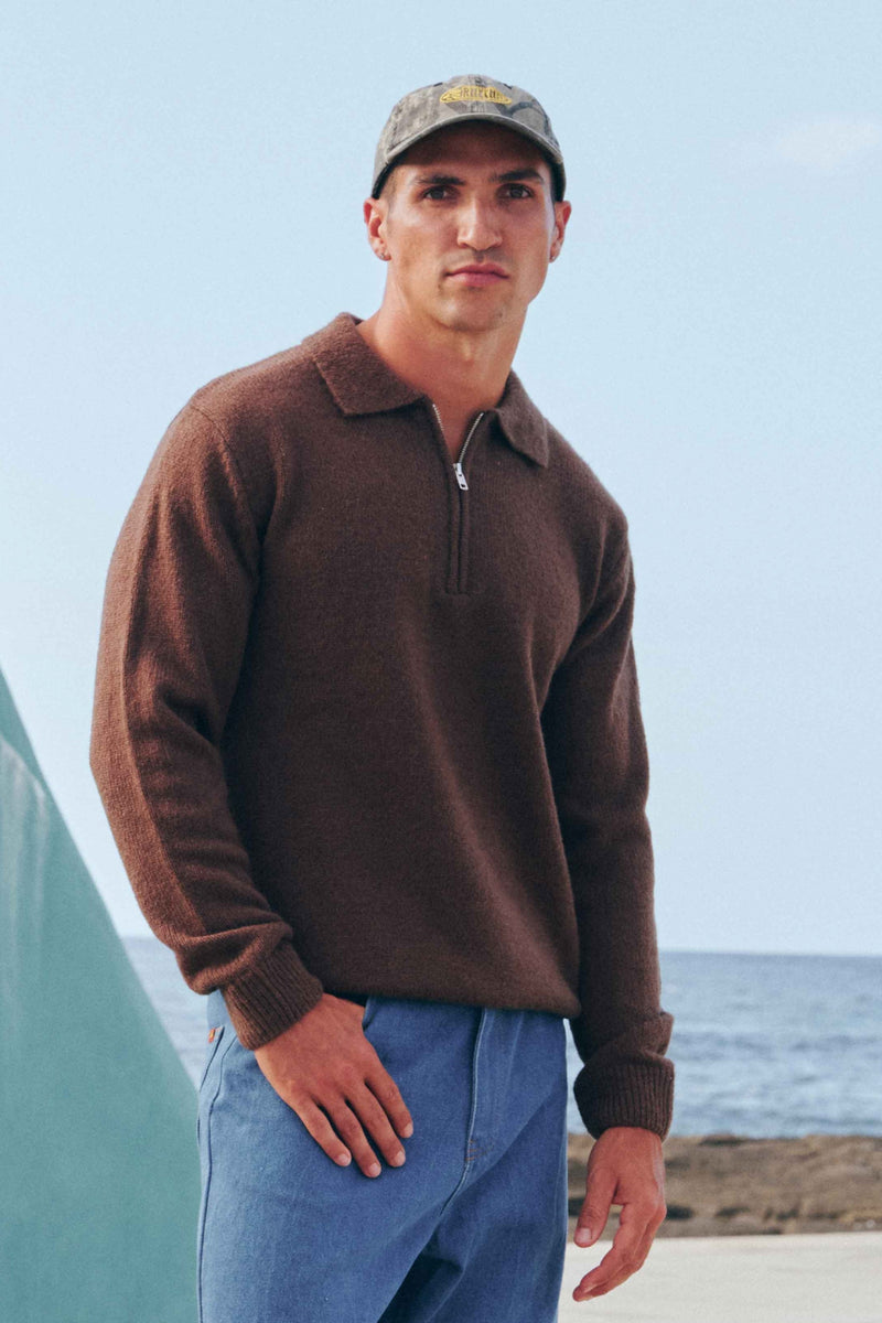 Quarter Zip Knit Dark Brown