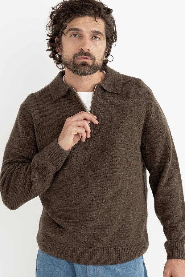 Quarter Zip Knit Dark Brown