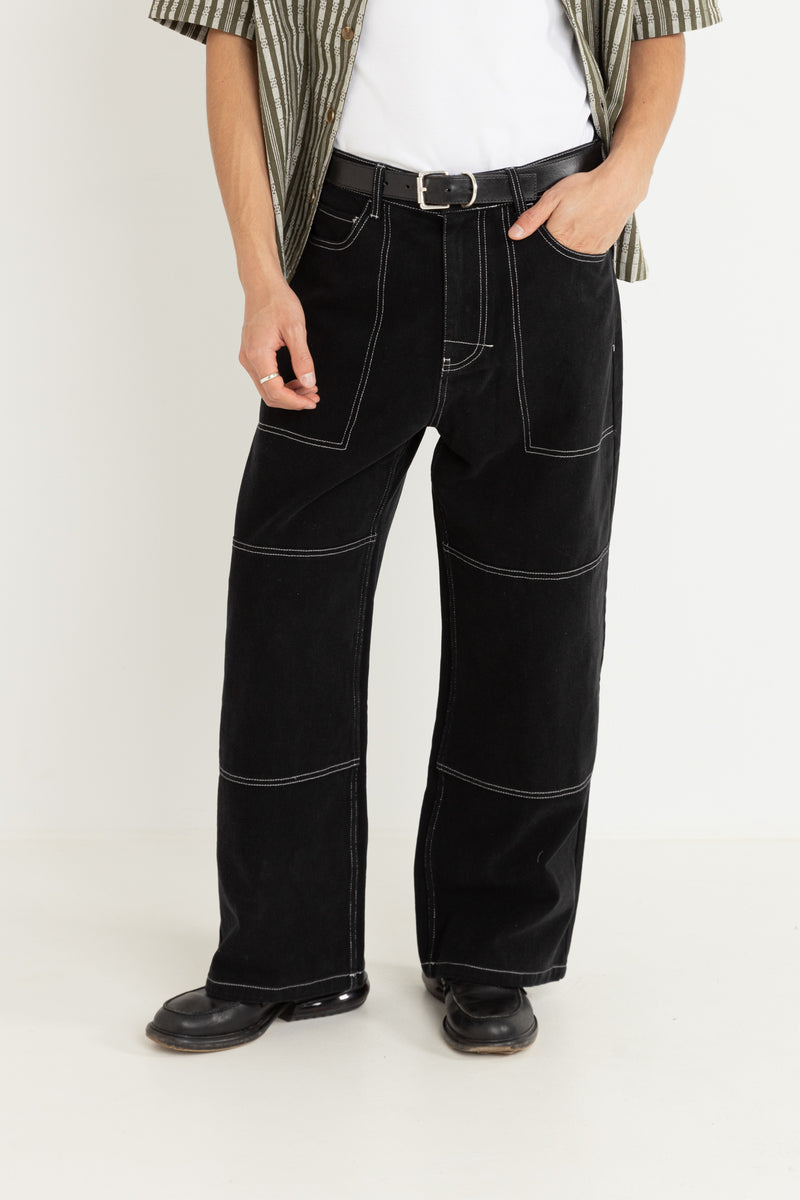 Loose Fit Double Knee Jean Black