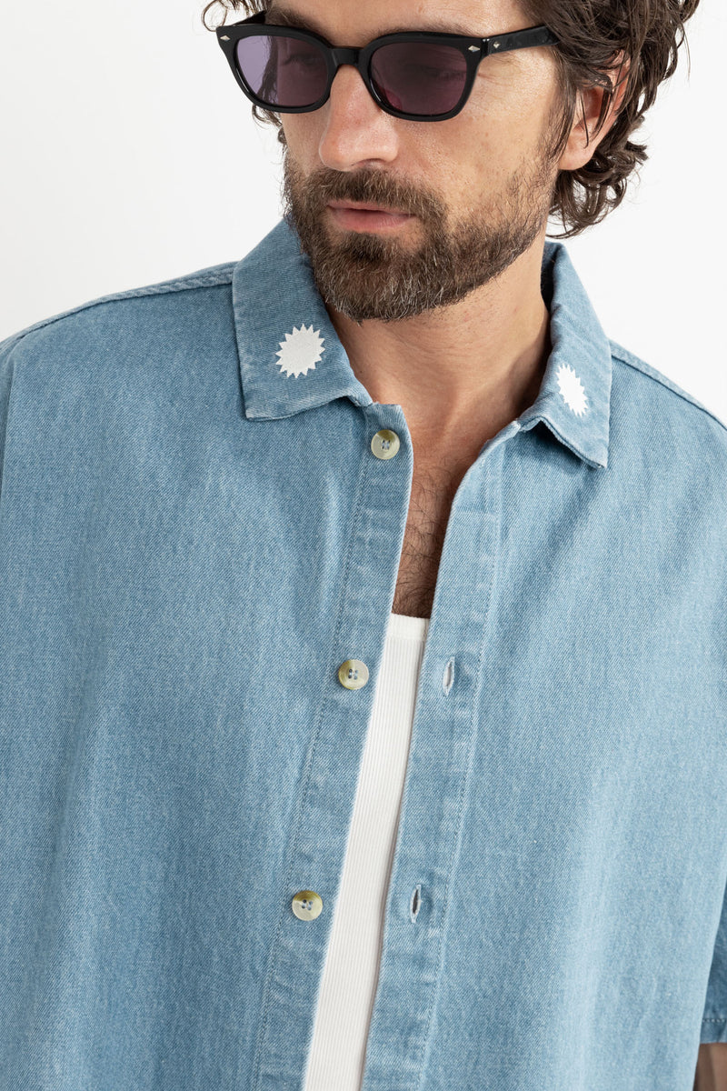 Early Riser Denim Ss Shirt Blue Wash