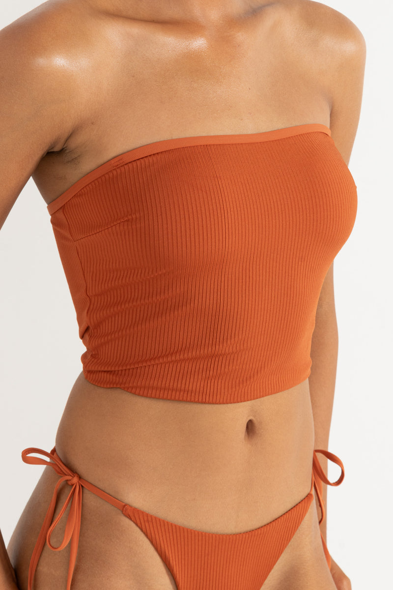 Shine Rib Long Bandeau Top Cinnamon