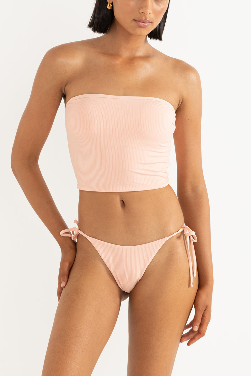 Shine Rib Long Bandeau Top Coral