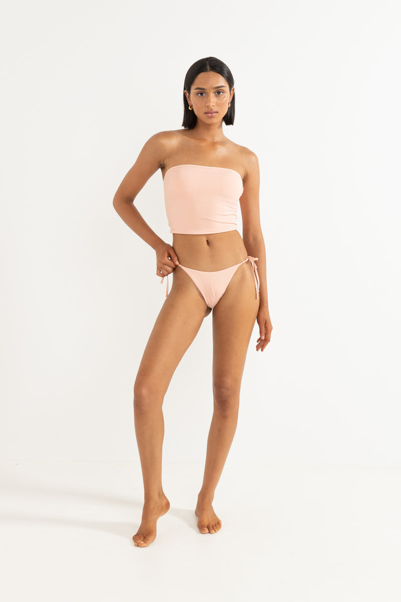 Shine Rib Long Bandeau Top Coral