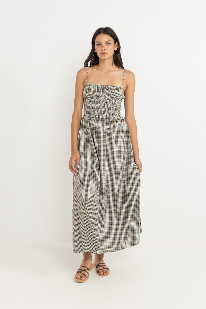 Antibes Plaid Midi Dress Olive