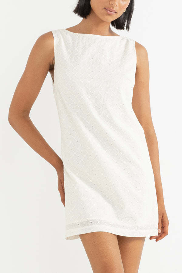 Porto Eyelet Mini Dress Natural