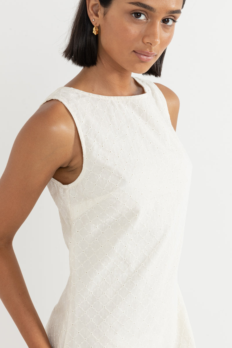 Porto Eyelet Mini Dress Natural