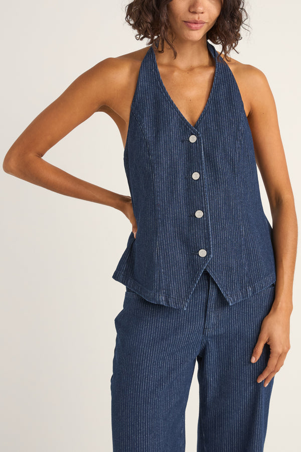 Pinstripe Halter Vest Denim