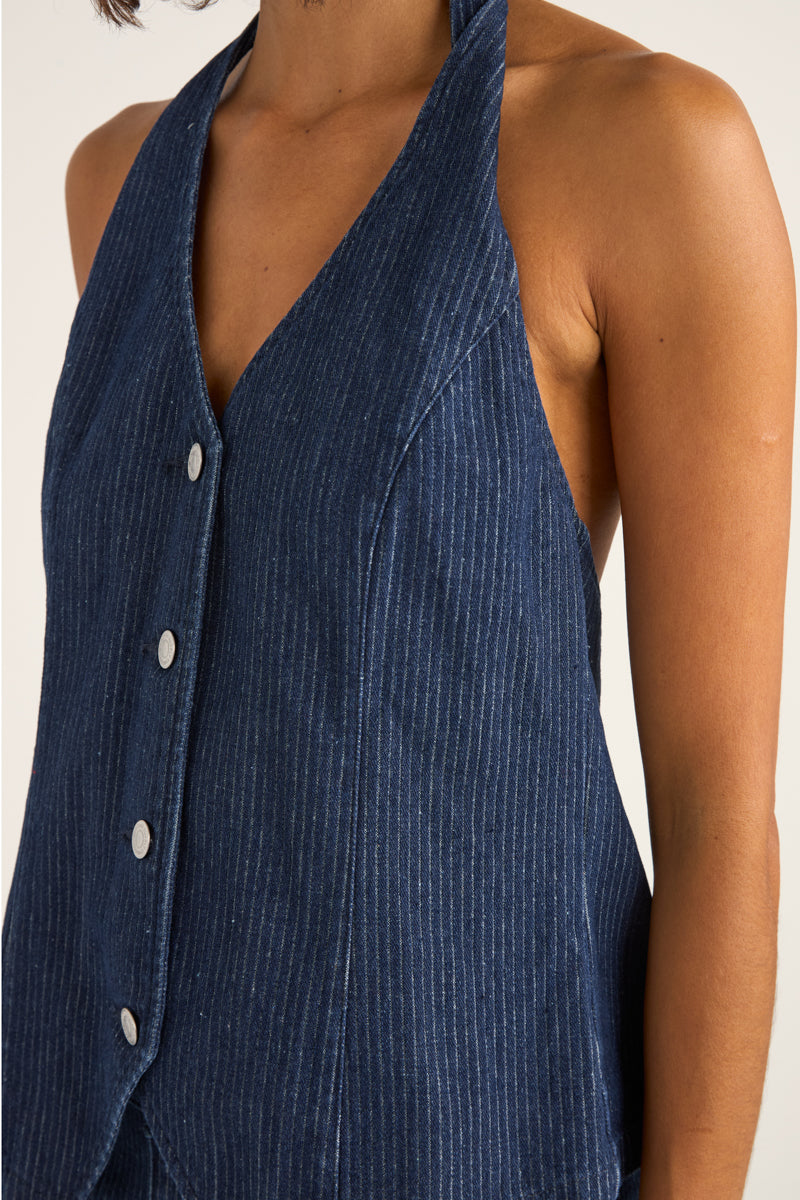 Pinstripe Halter Vest Denim