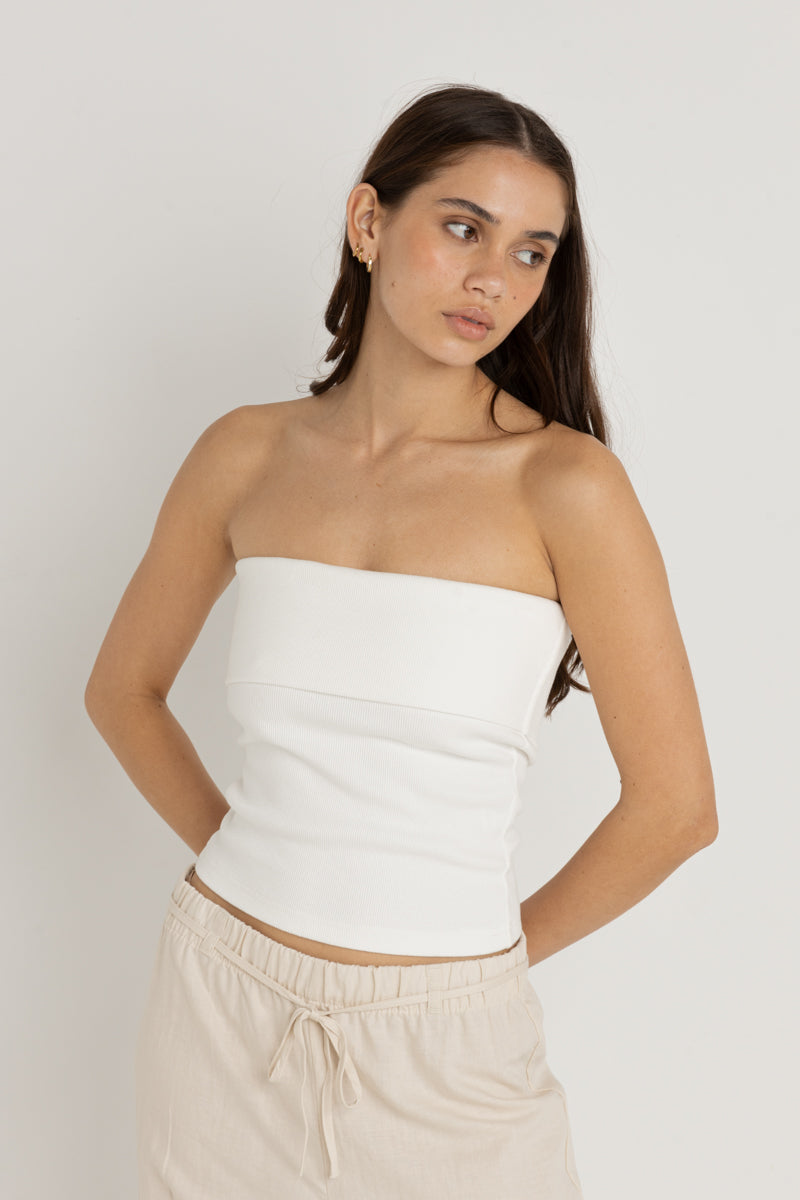 Rib Bandeau Top White