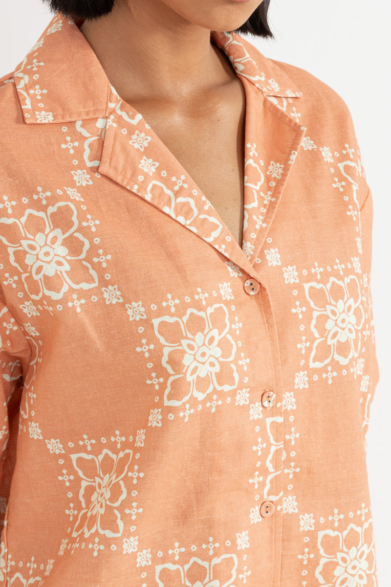 Stamped Floral Shirt Coral