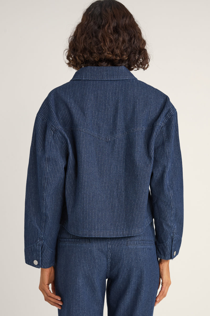 Pinstripe Cropped Jacket Indigo