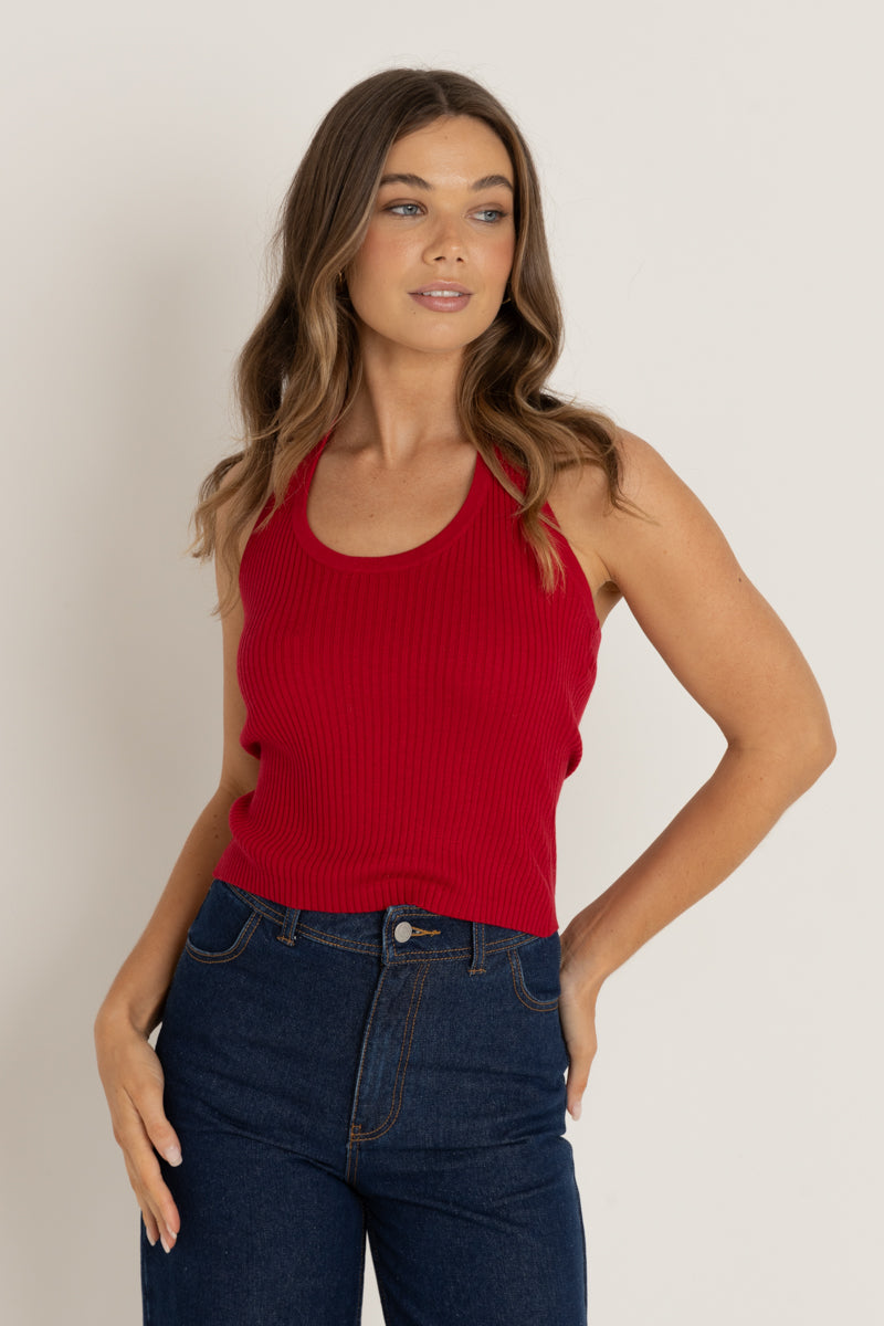 Rumi Knit Halter Top Red