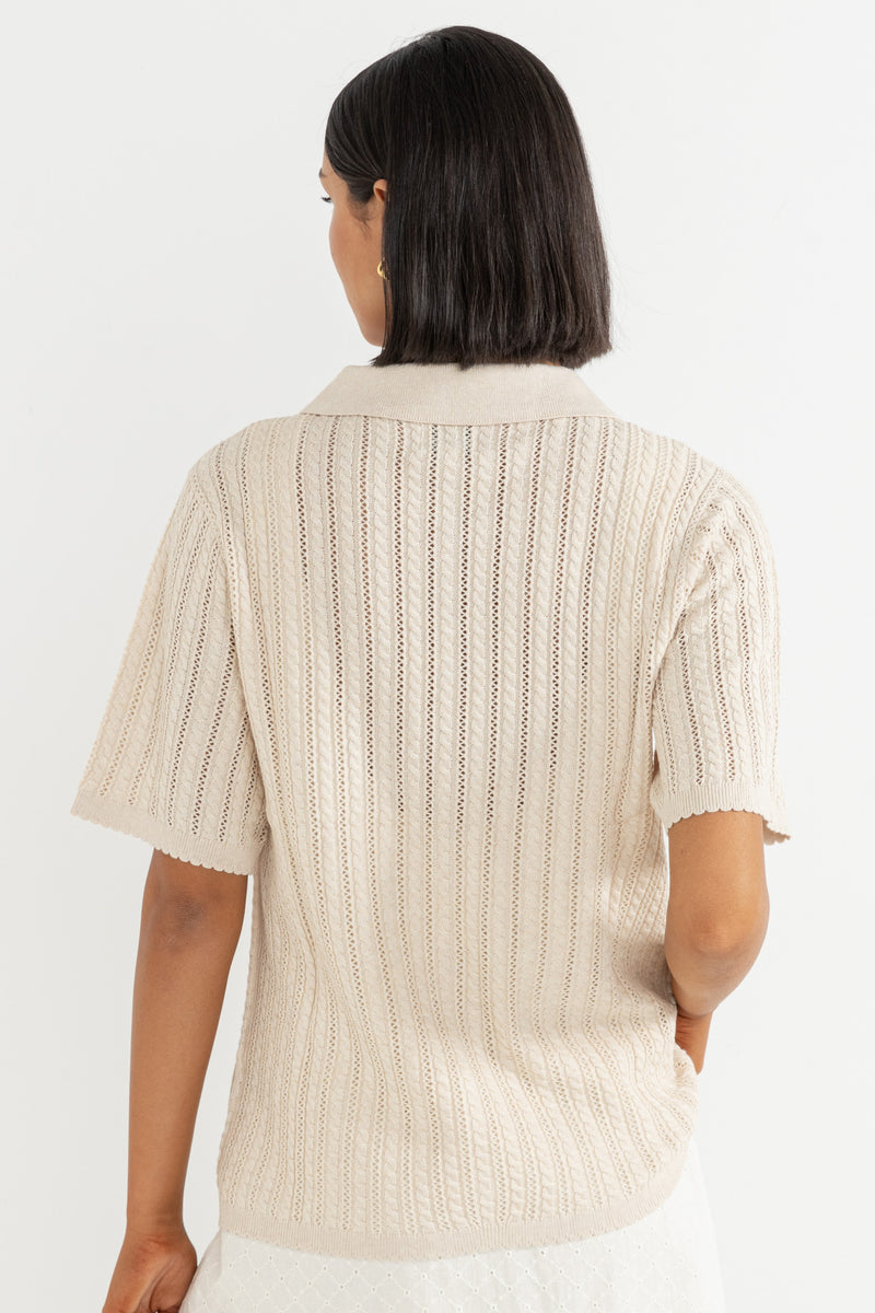 Scallop Knit Ss Shirt Cream