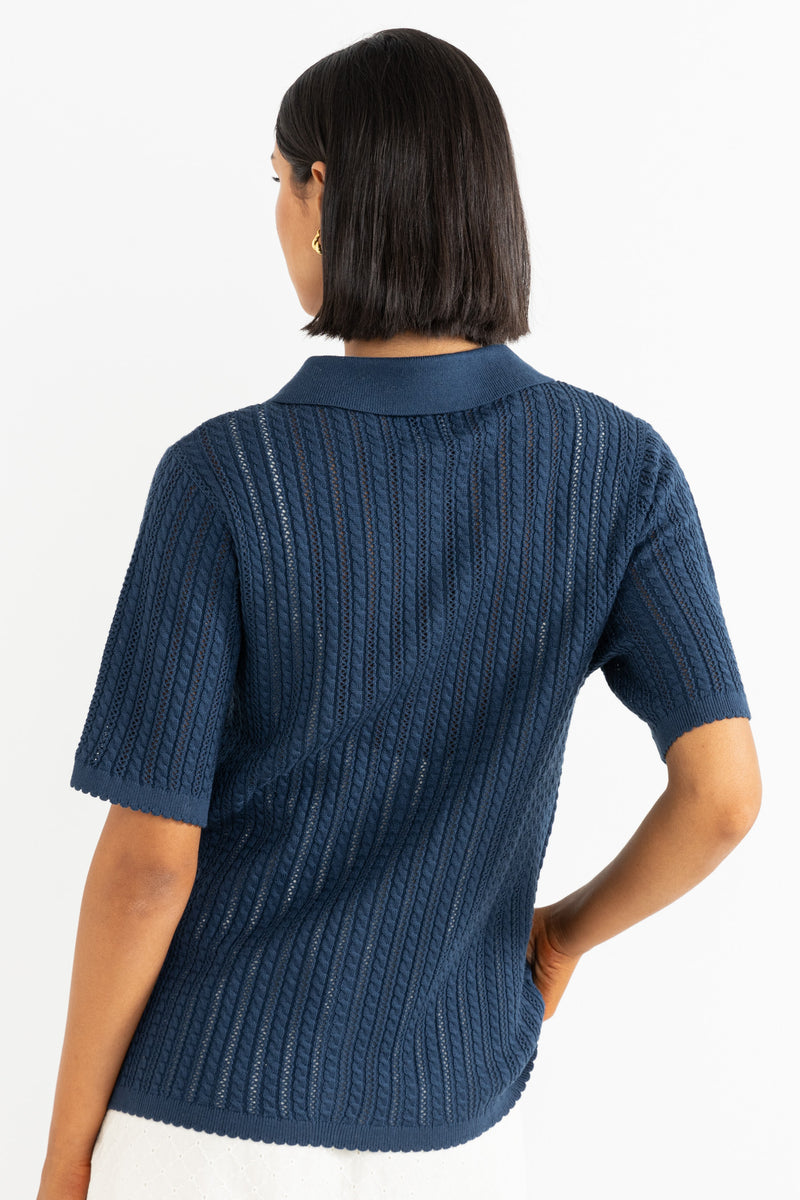 Scallop Knit Ss Shirt Navy