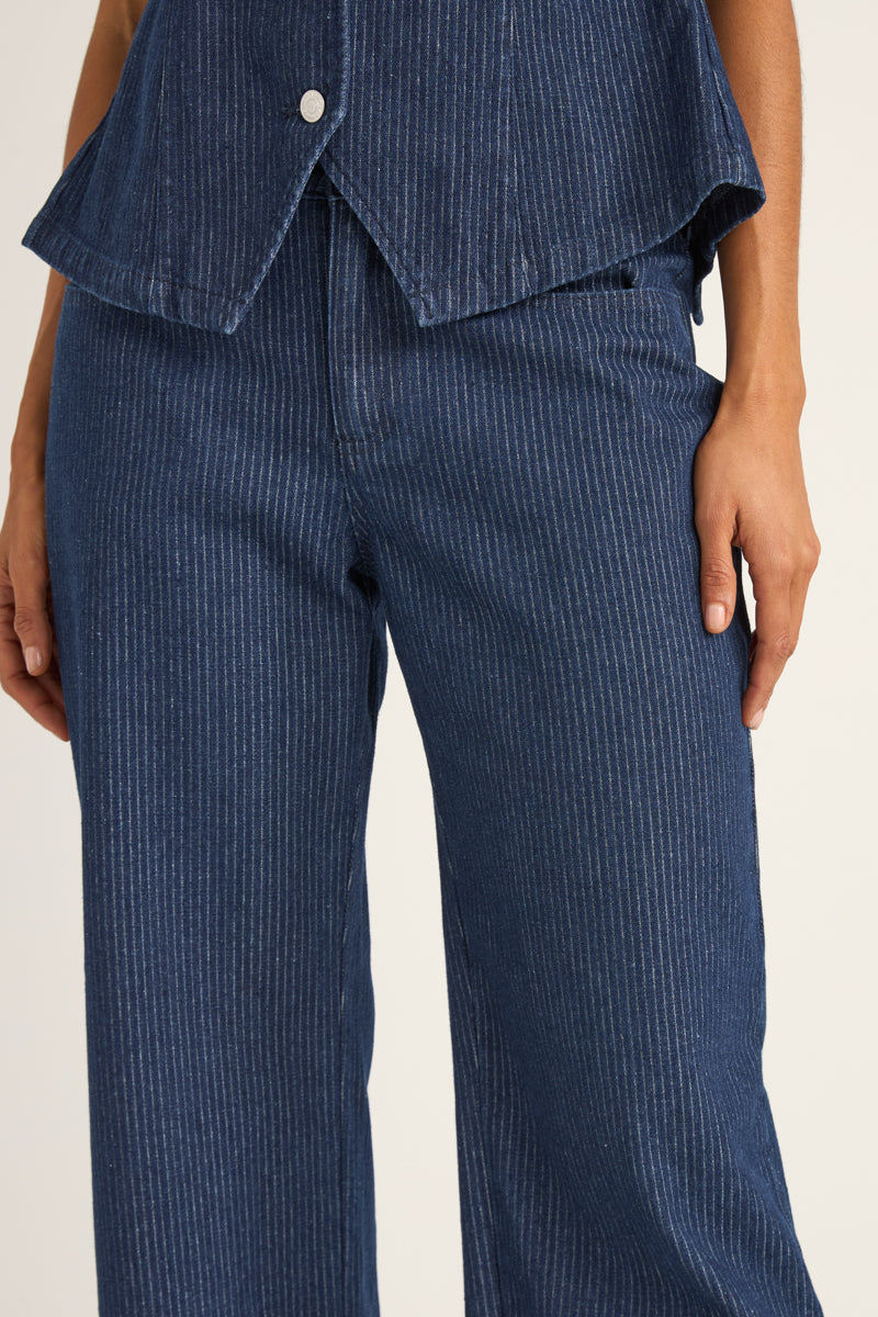 Pinstripe Mid-Rise Pant Indigo