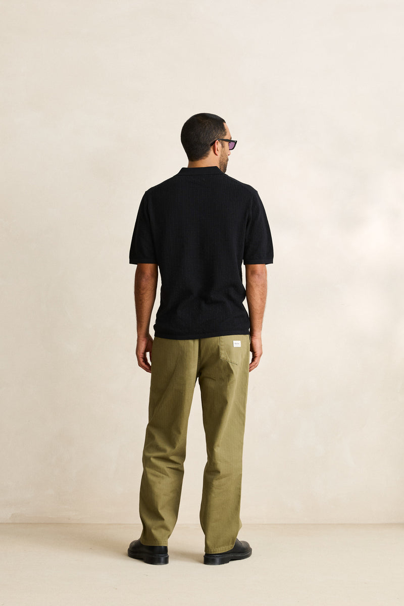 Textured Knit Johnny Polo Black