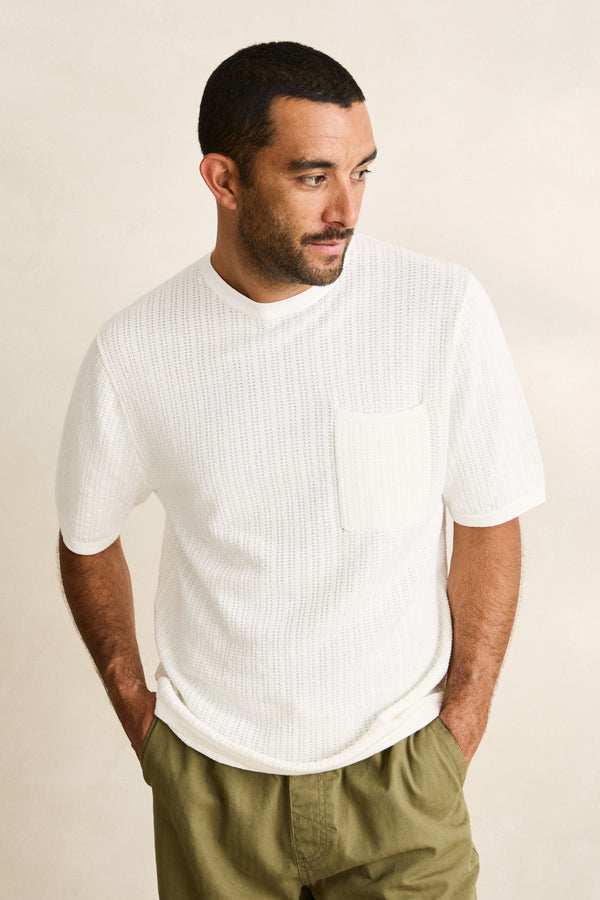 Textured Knit Ss Tee Vintage White