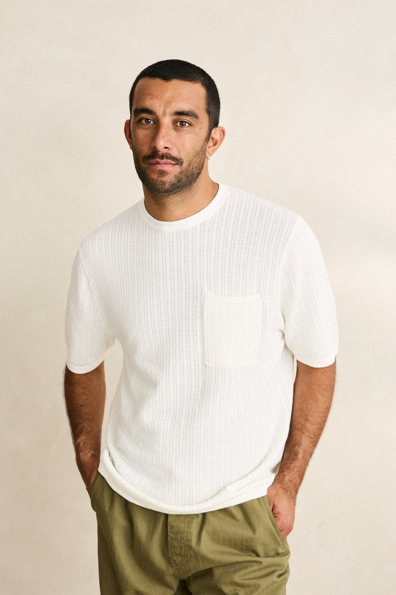 Textured Knit Ss Tee Vintage White