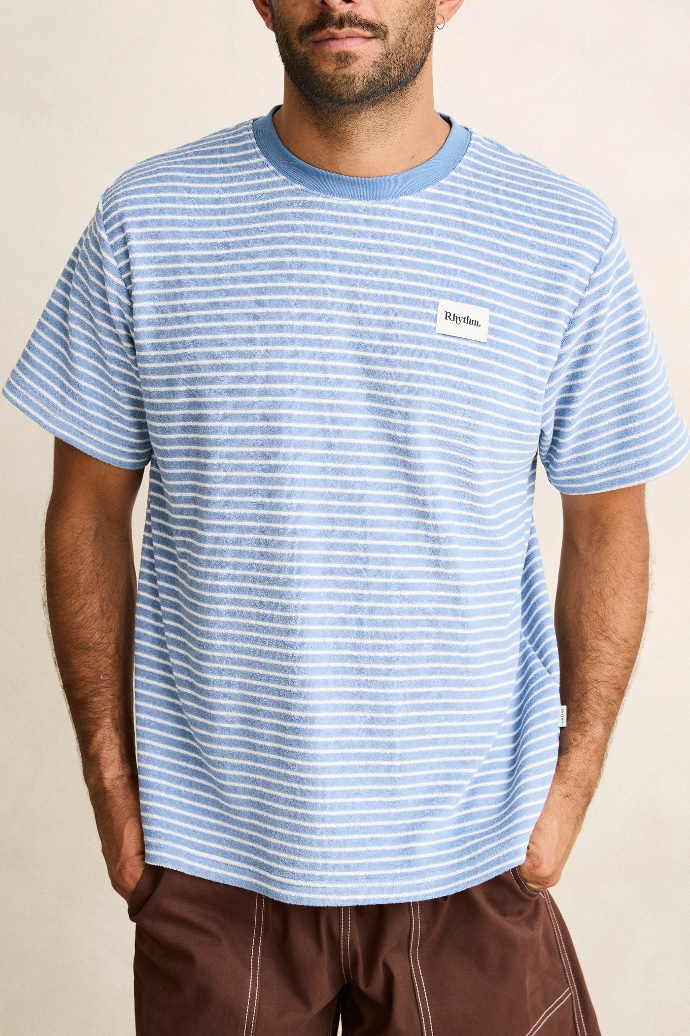 Vintage Terry Stripe Ss T-Shirt Blue – Rhythm