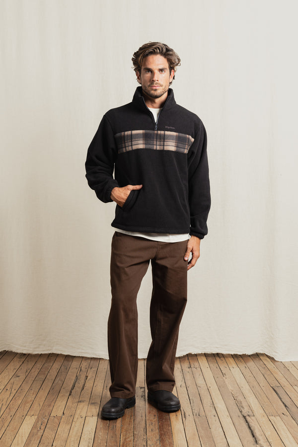 Checkered Fleece Quarter Zip Black