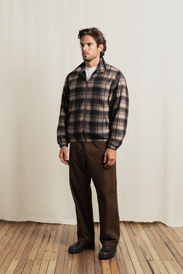 Checkered Fleece Zip Thru Ochre