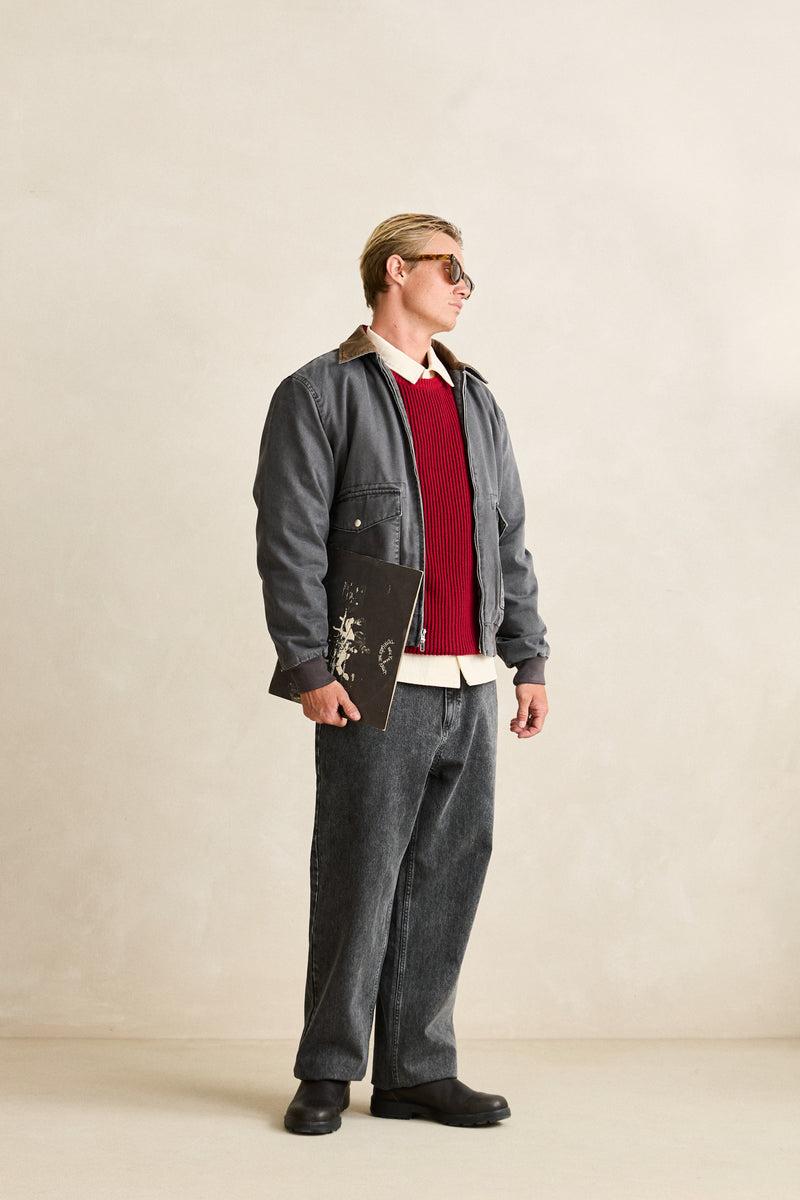 Washed Canvas Bomber Jacket Charcoal