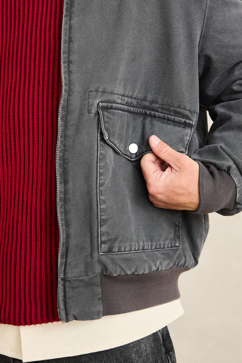 Washed Canvas Bomber Jacket Charcoal