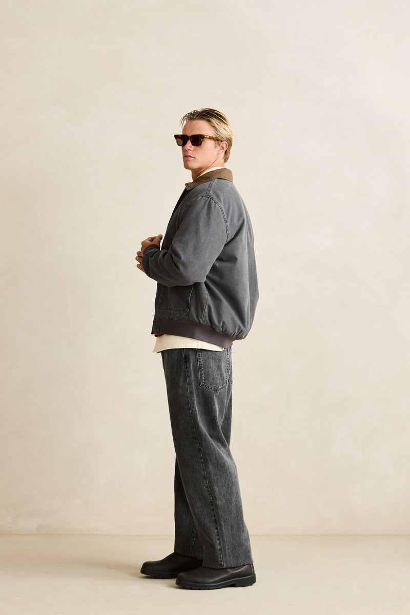 Washed Canvas Bomber Jacket Charcoal