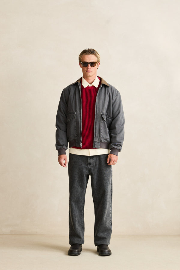 Washed Canvas Bomber Jacket Charcoal