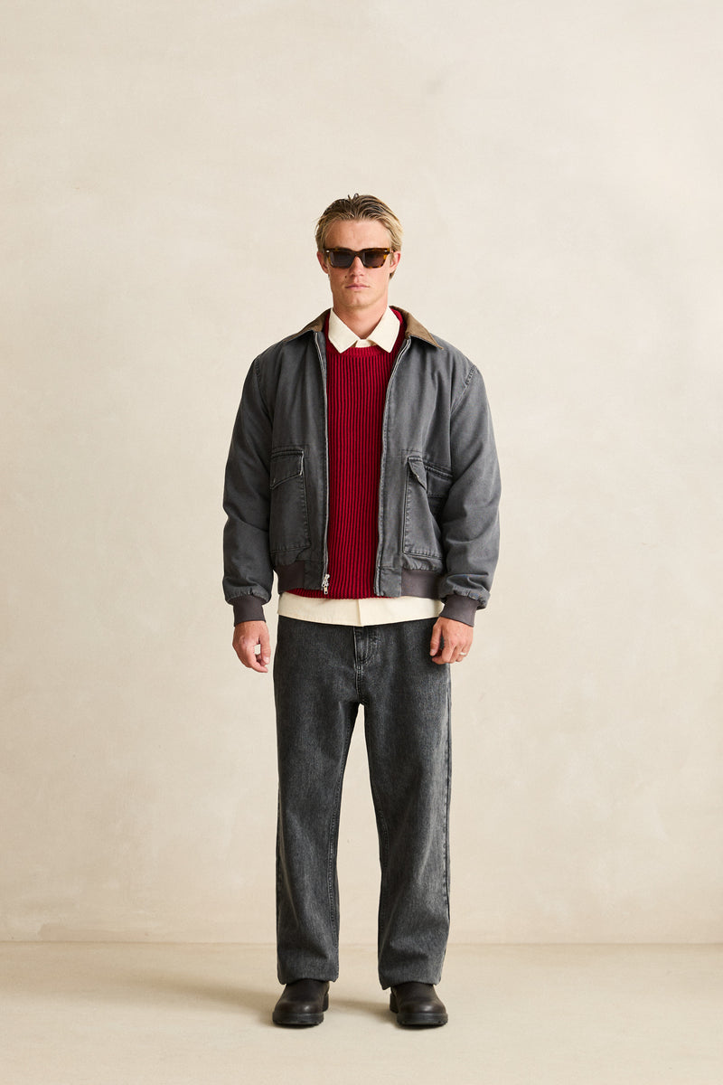 Washed Canvas Bomber Jacket Charcoal