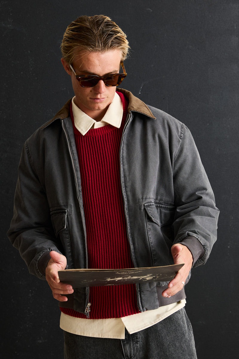 Washed Canvas Bomber Jacket Charcoal