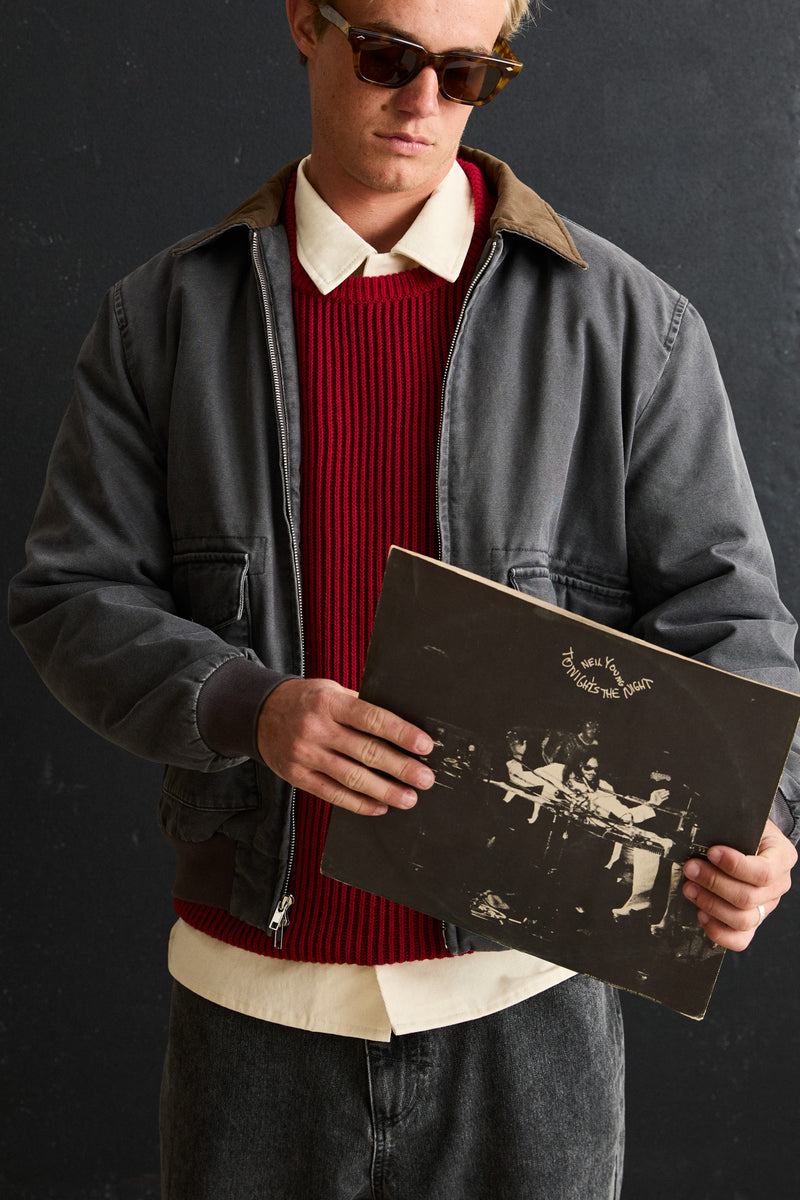 Washed Canvas Bomber Jacket Charcoal