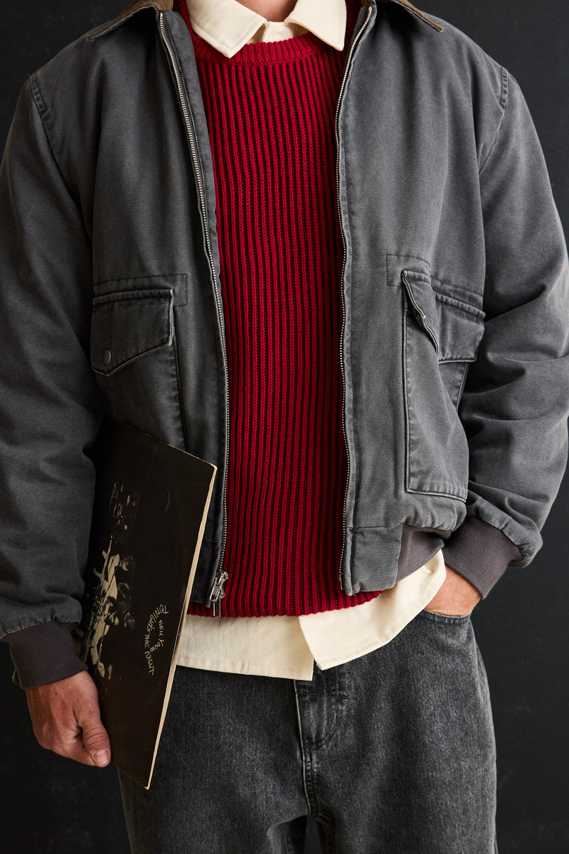 Washed Canvas Bomber Jacket Charcoal