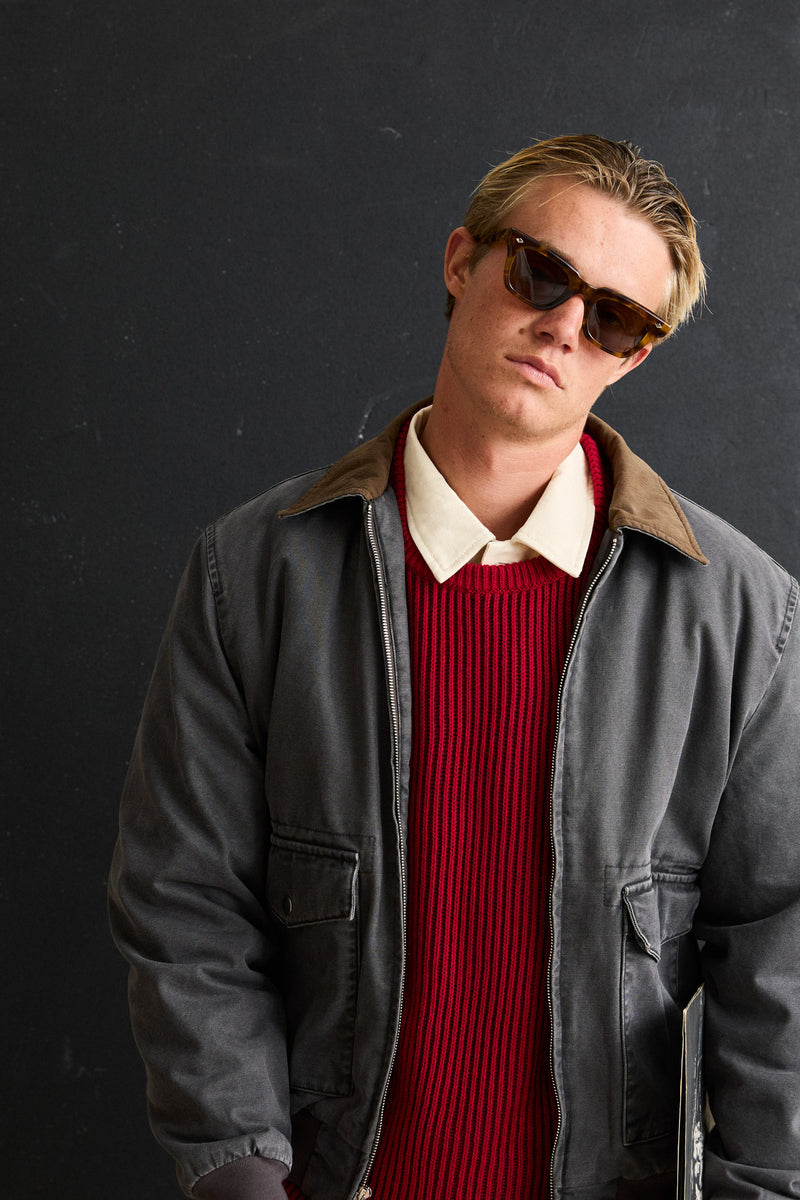 Washed Canvas Bomber Jacket Charcoal