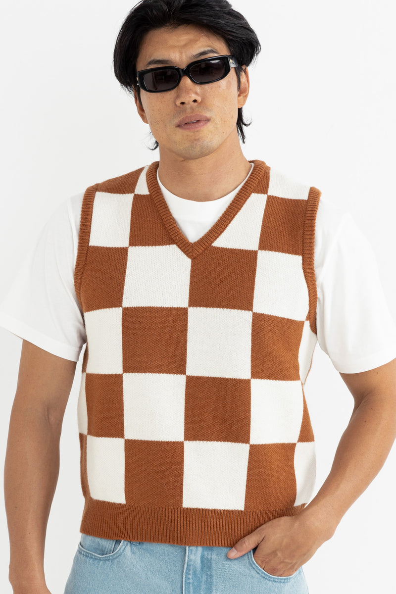 Rhumba Check Knit Vest Brown