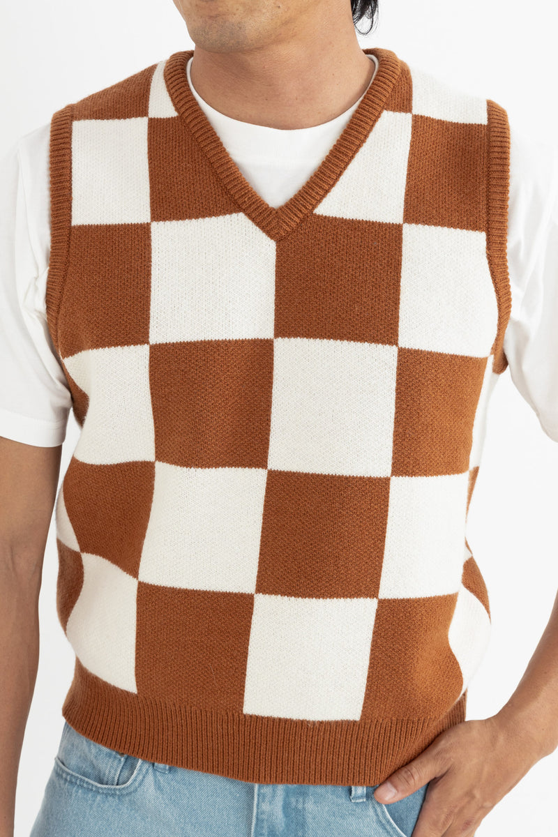 Rhumba Check Knit Vest Brown