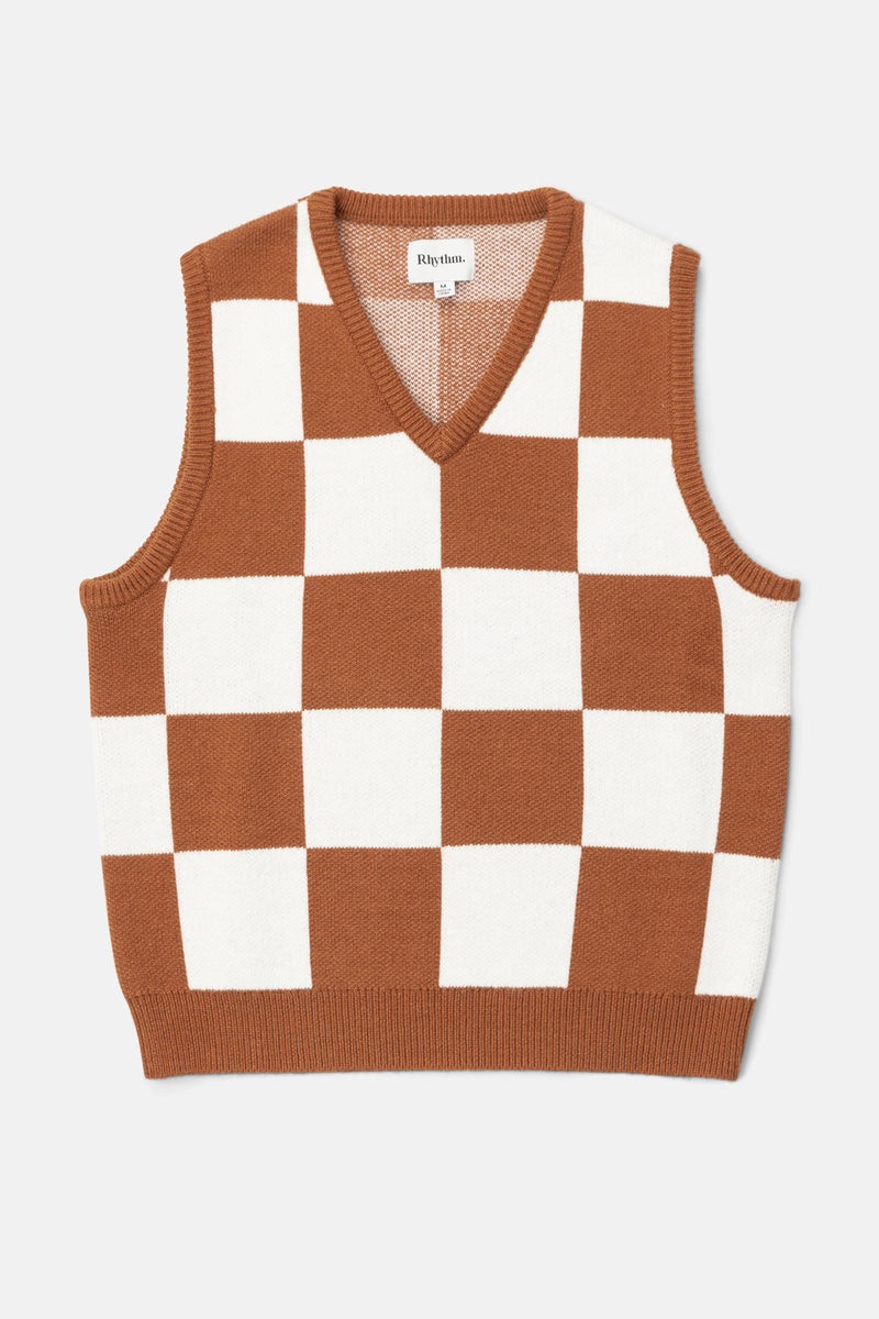 Rhumba Check Knit Vest Brown