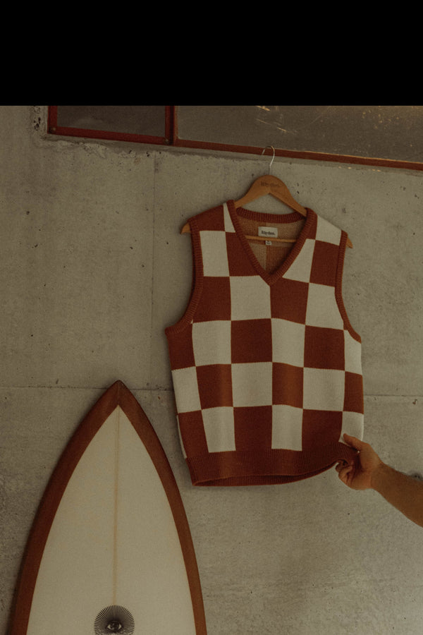 Rhumba Check Knit Vest Brown