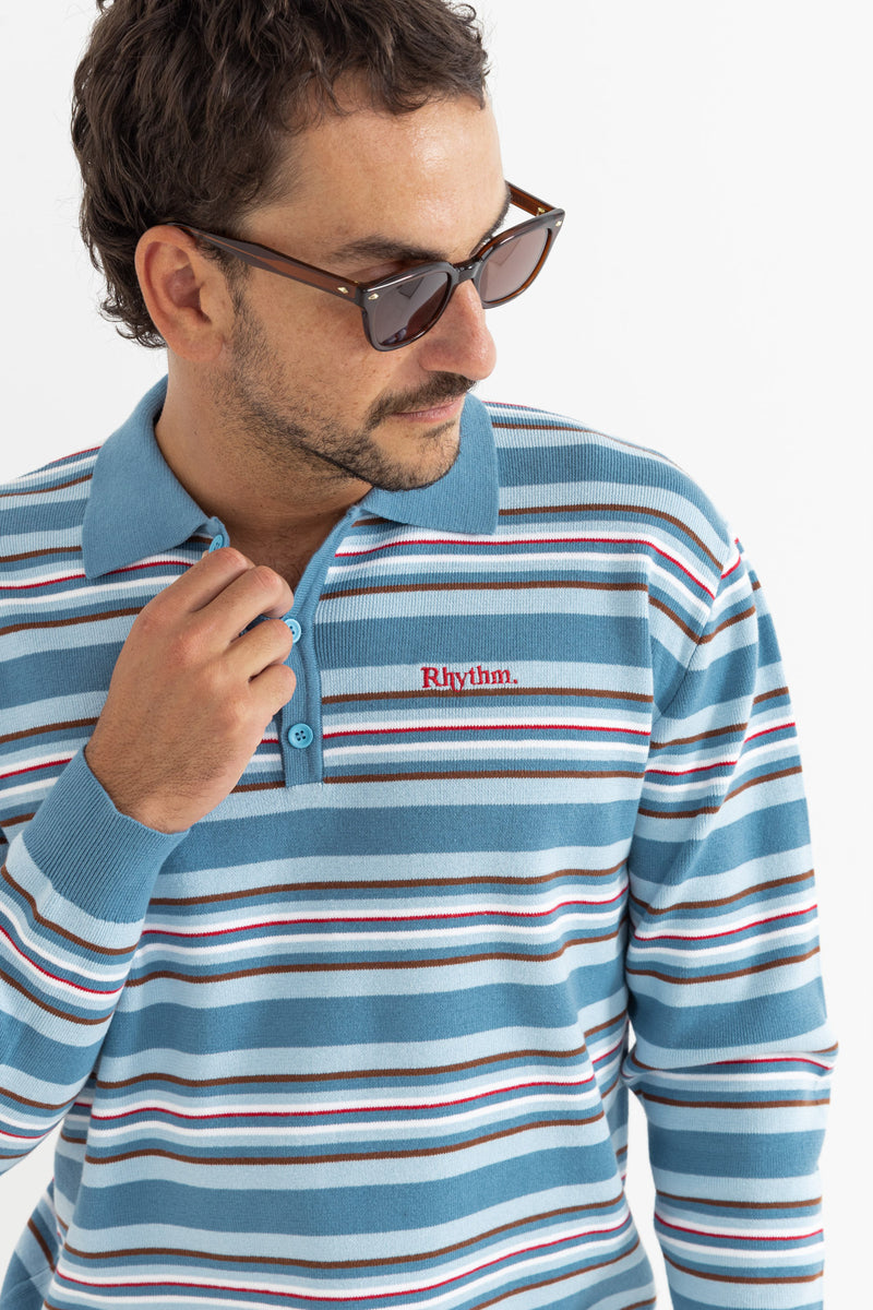 Relaxed Knit Ls Polo Blue