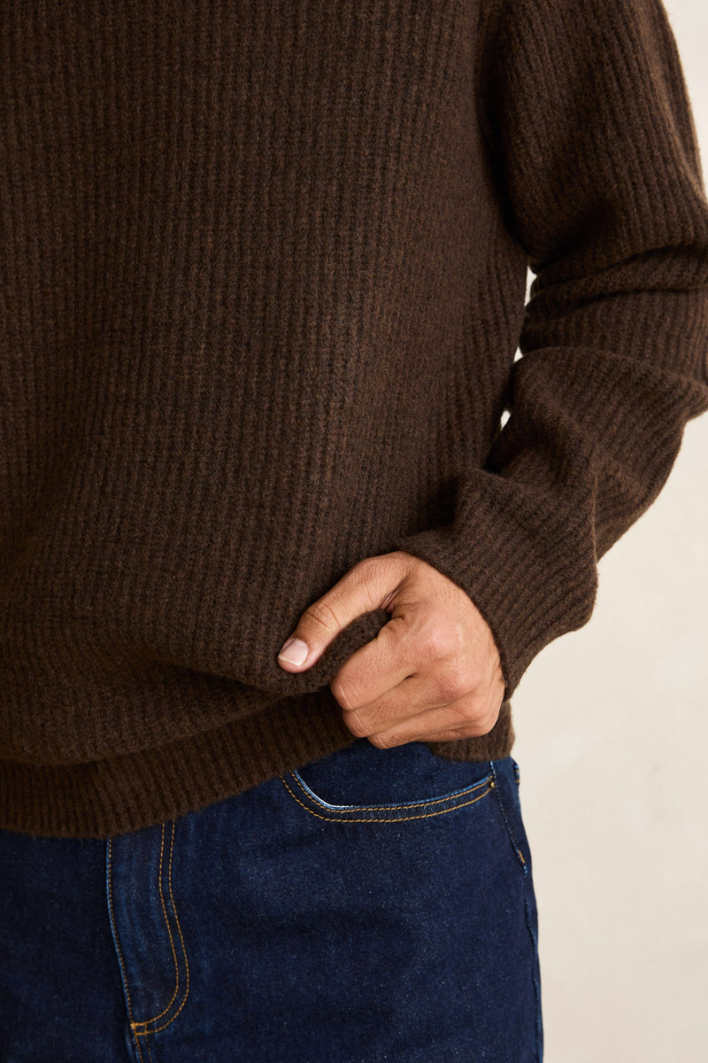 Vintage Waffle Knit Sweater Chocolate