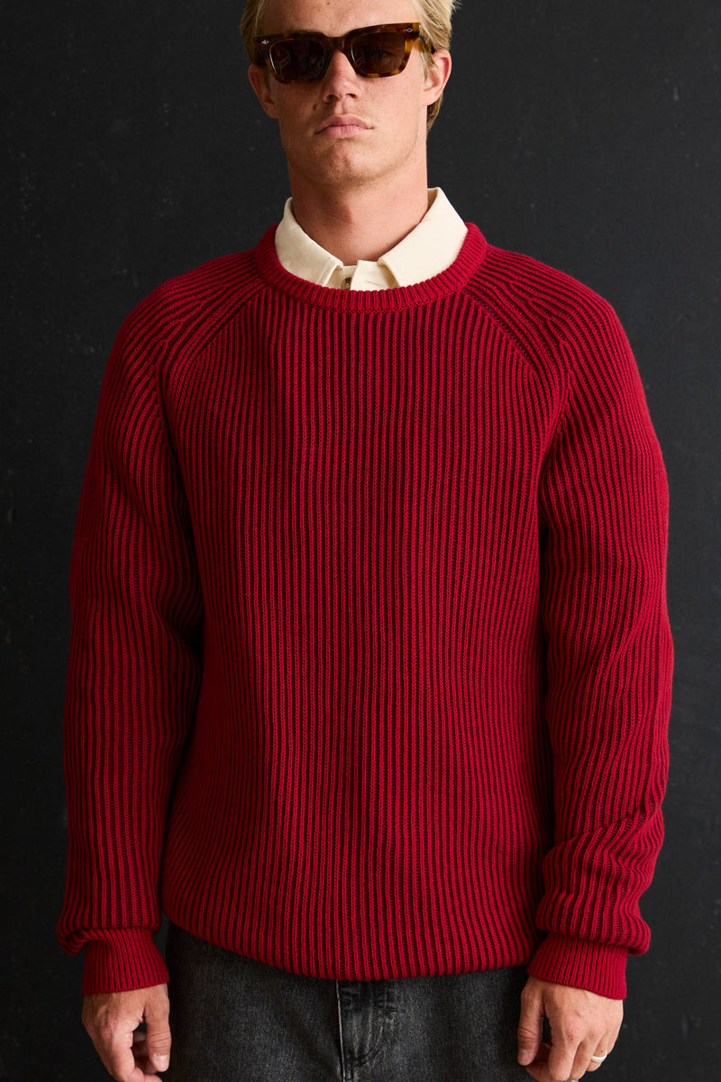 Texture Stripe Knit Moroccan Red