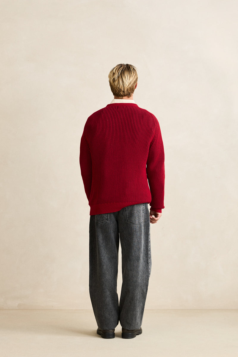Texture Stripe Knit Moroccan Red