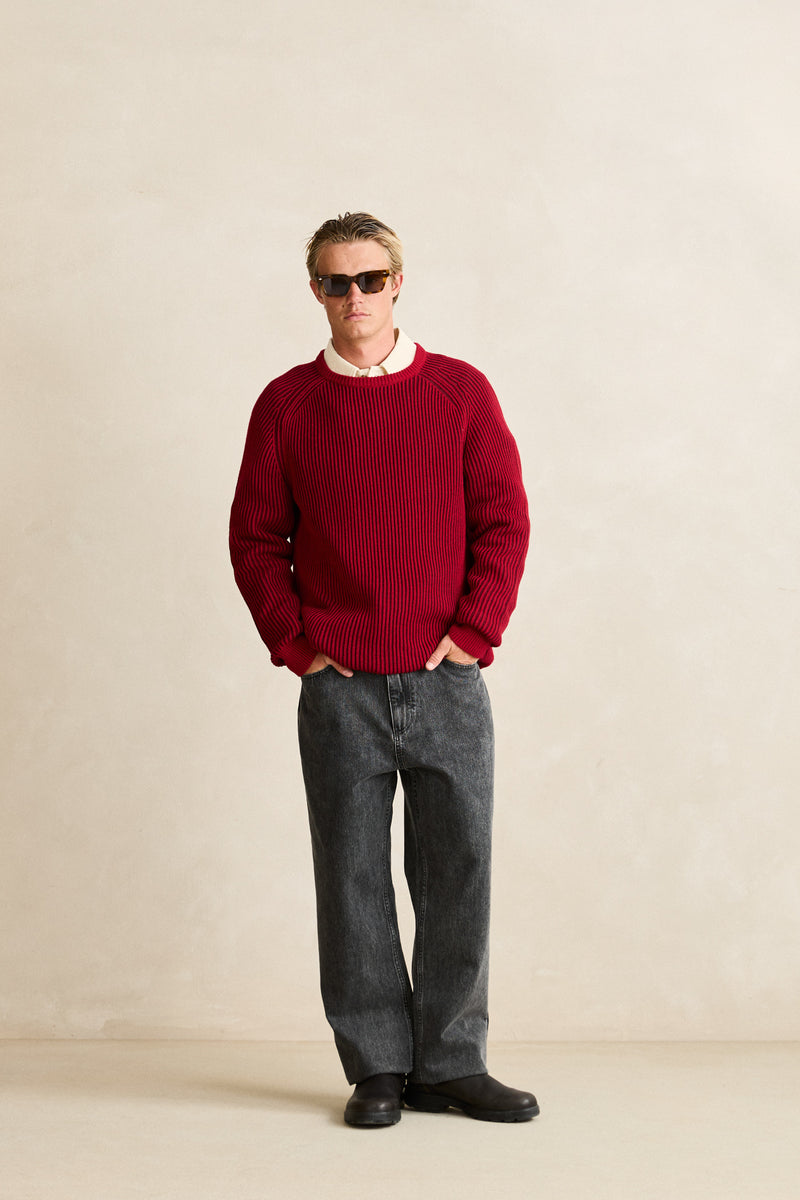 Texture Stripe Knit Moroccan Red