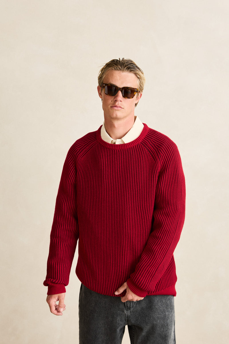 Texture Stripe Knit Moroccan Red