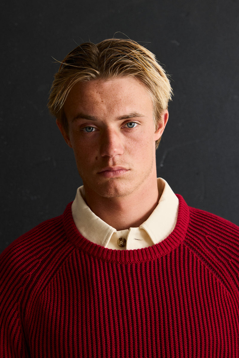 Texture Stripe Knit Moroccan Red