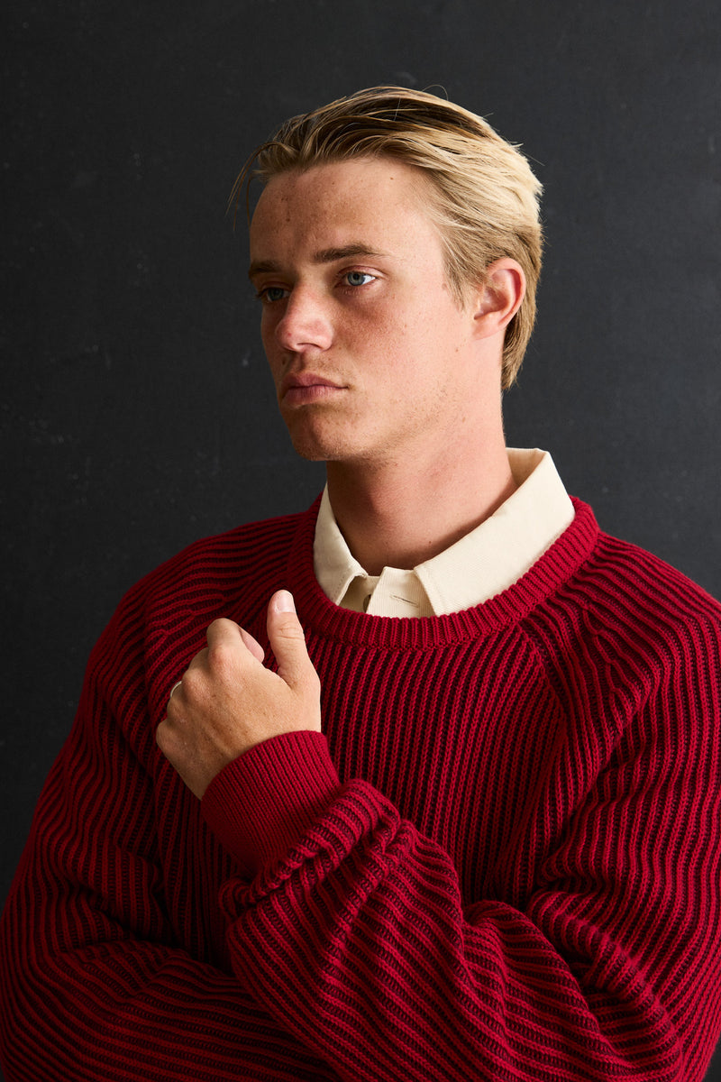 Texture Stripe Knit Moroccan Red
