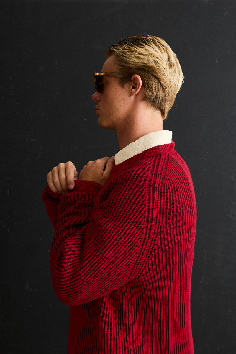 Texture Stripe Knit Moroccan Red