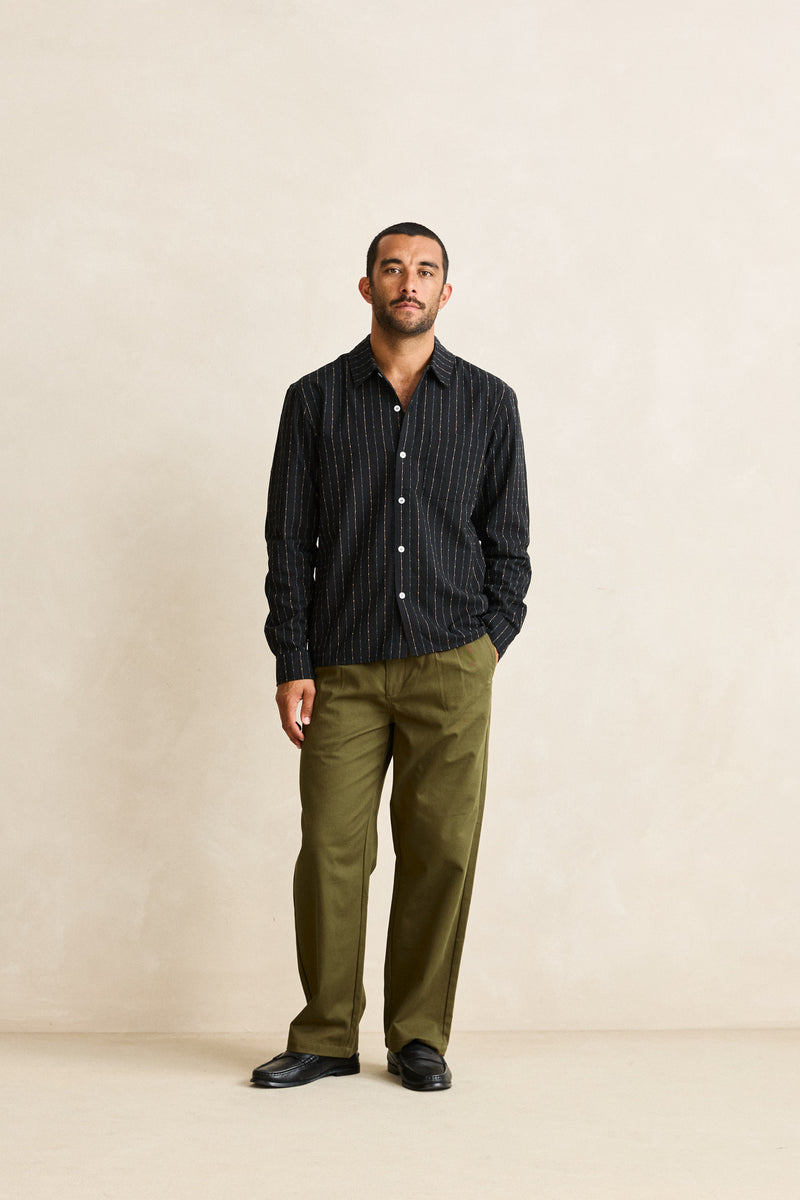 Essential Pleated Twill Trouser Olive