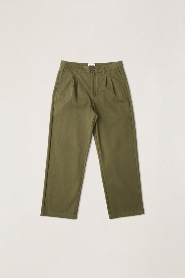 Essential Pleated Twill Trouser Olive